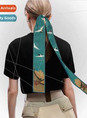 2022 Spring Autumn Summer Chinese cranes long silk scarf fem