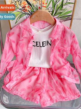 Childrens suit 2023 summer new baby girl leopard print sunsc