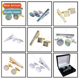 clip pla gold real set tie cufflinks pearl mother natural