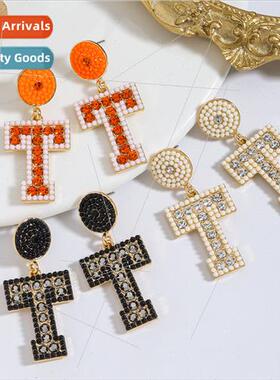 Europe 2024 fashion new alloy diamond earrings letter T earr
