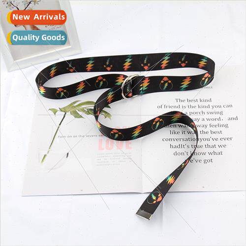 ghtning Printed New Canvas Belt Double Ring Buckle Jeans Dec