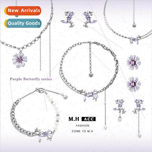 Purple oil drop daisy earrings适用women niche earrings elega