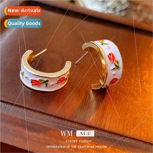 lver needle tulip flower C-shaped earrings lerary retro eleg
