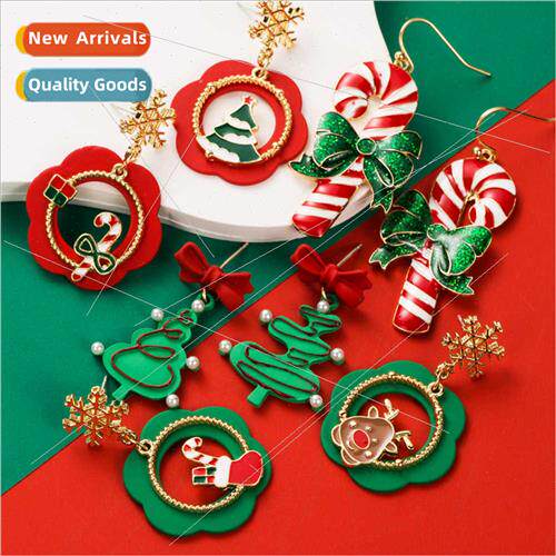 Christmas fashion ear hooks oil drop elk snowflake candy ear
