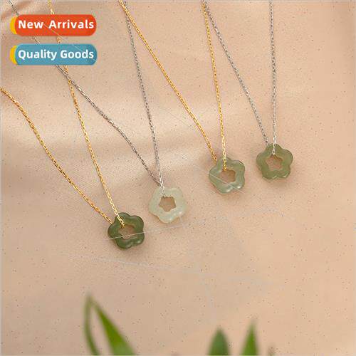 Hotan Jade Plum Blossom Pendant Ladies lver Collarbone Chain