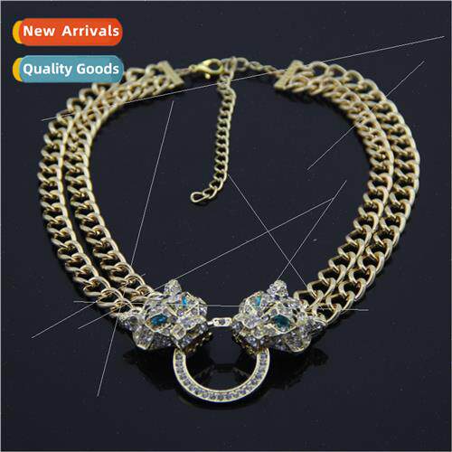 Europe Fashion Necklace Leopard Head Full Diamond Pendant Ne
