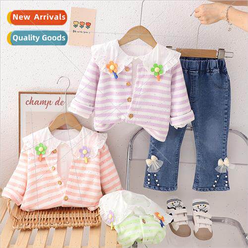 Baby girl 2023 new spring and fall flowers three-piece child