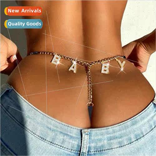MW3118 Europe waist chain rhinestone letters pendant panties