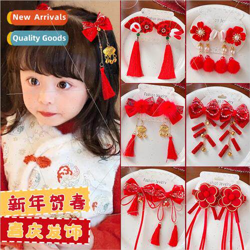 Children hair clips girls New Year Eve hair accessories red
