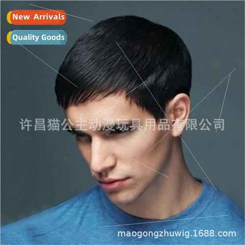 Handsome Men Black Short Hair Chemical Fibre Wig Rose Inside