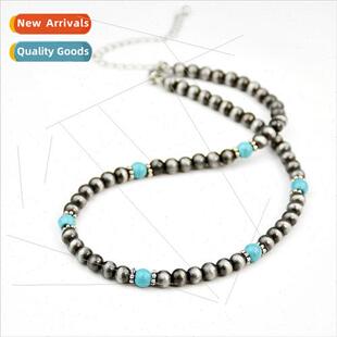 New Navajo Pearls Europe Vintage Brushed Pewter Beaded Neckl