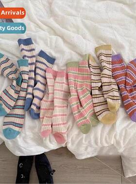Candy color striped socks female ins Japanese college  hundr