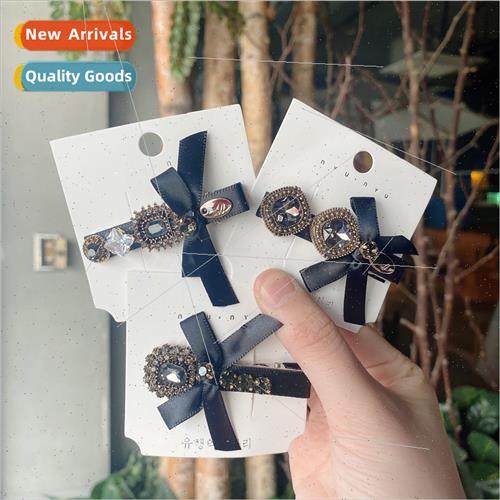 Vintage baroque hair clips black ribbon side clip headdress