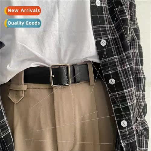 versatile fashion belt female ins retro rectangular silver b