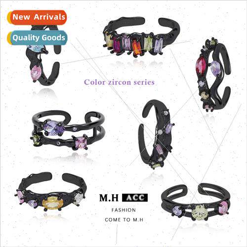 Colorful zirconia open ring niche dark index finger ring cou