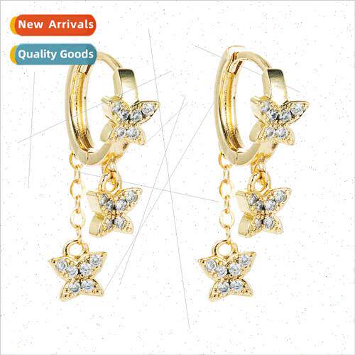 Korea ins butterfly bee tassel earrings female copper gold-p