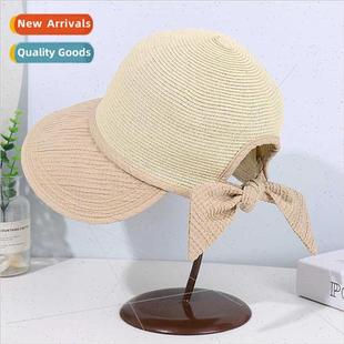 elegant tongue straw duck shading sun new female hat tie Bow
