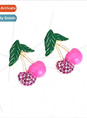 INS sweet oil drop wh colored diamonds cherry earrings perso