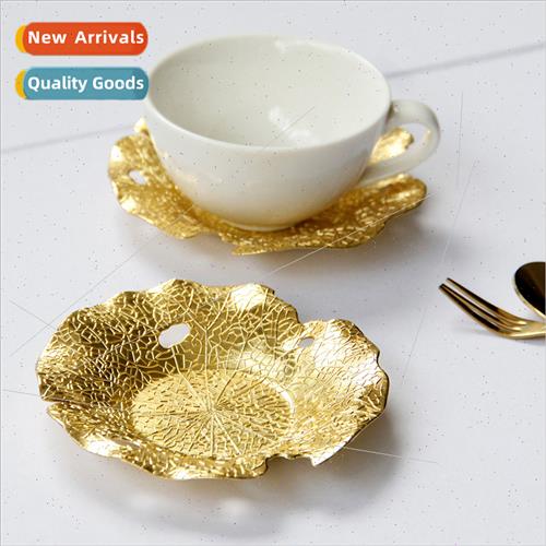 Copper coasters gold lotus leaves embossed metal simple luxu