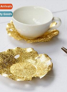 Copper coasters gold lotus leaves embossed metal simple luxu