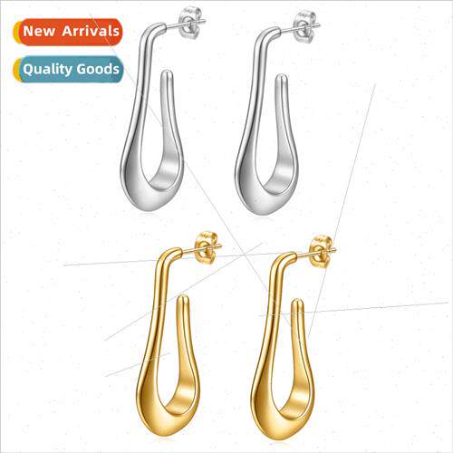 Ins Europe new water drop hollow simple tanium steel earring