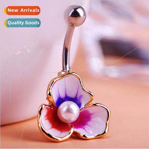 Piercing jewelry gold-plated pearl rose petals oil drip brus