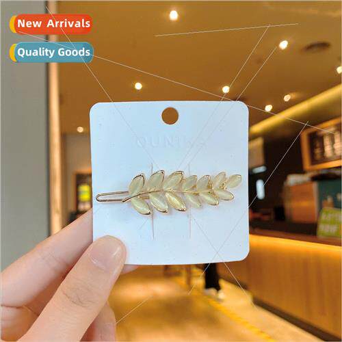 Cat eye stone leaves hair clips female side one word clip ne