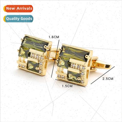 Gold hollow crystal cufflinks men tide personalized square F