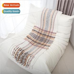 scarf female new plaid thic 2023 tassel winter Mohair autumn