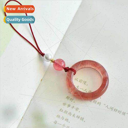 Natural strawberry crystal ring ring cell phone finger ring