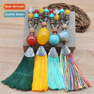 beads necklace women Vintage turquoise wooden agate ethnic