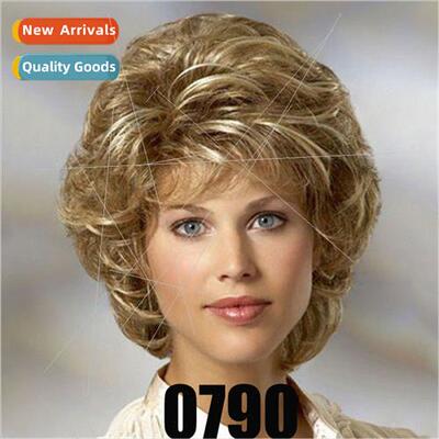 Europe Blonde Gradient Women Fluffy Short Curly Hair Chemica