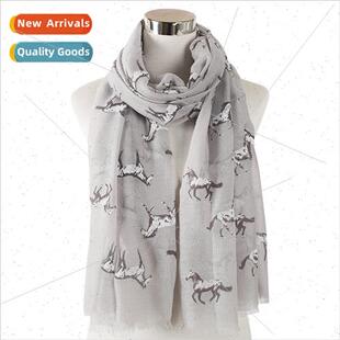 horse scarf animal 2023 warm running print cotton new
