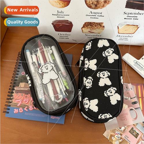 Ins Japanese original puppy transparent pencil bag large cap