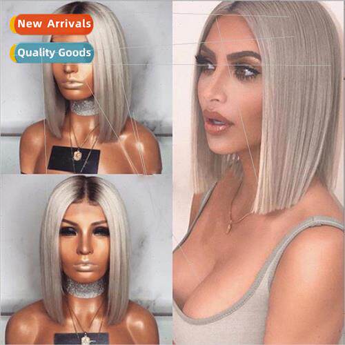 Europe Women Wigs Black Gray Mixed Color Medium Parted o Ins