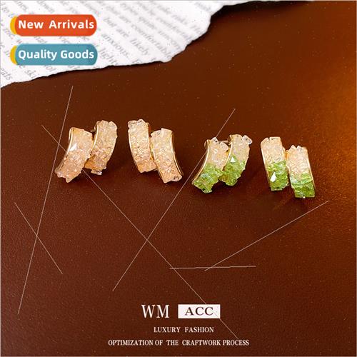 lver needle C-shaped double-layer crystal earrings Fresh ecl