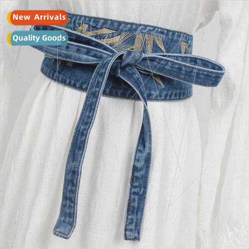 Waistband Women Wide Denim Belt Embroidery Ancient Country V
