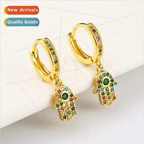 Copper micro-set colorful gemstone earrings female Europe nd