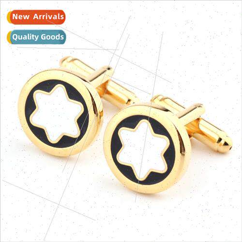Gold Round Hexagonal Star Cufflinks Business Men French Shir
