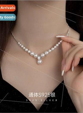 Posive Round Necklace Women che Gradient Beaded S925 Collarb