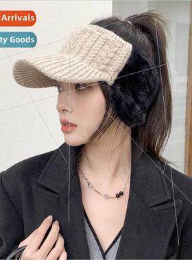Knitted hollow top hat female fall and winter warm topless w