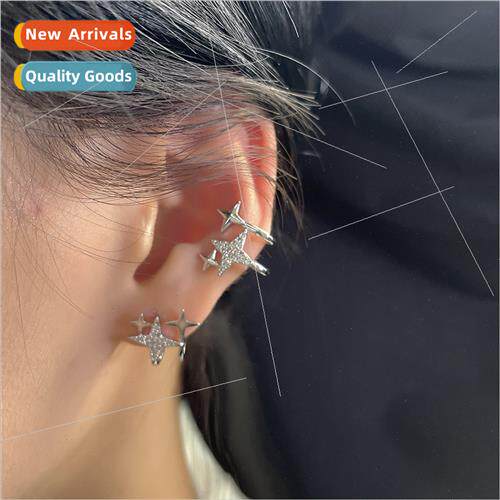 Super flash diamond quadruple asterisk ear clips niche sweet
