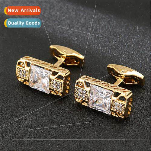 Rectangular gold crystal zirconia cufflinks men cufflinks Fr