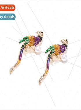 ZA playful alloy oil drop parakeet earrings cute temperament