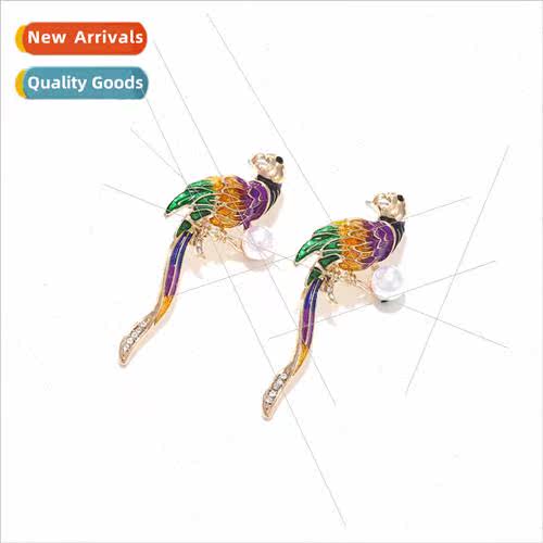 ZA playful alloy oil drop parakeet earrings cute temperament