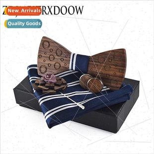 Wooden Bow Scarf Solid Cufflinks Square Wood Set Classic Tie