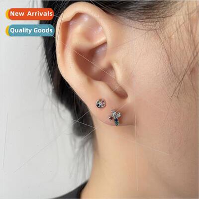 Colorful diamond round screw fastening earrings gangster han