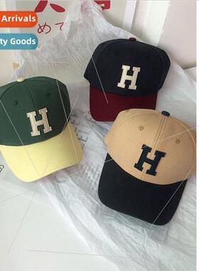 Korea H letters color blocking duck tongue cap children ins