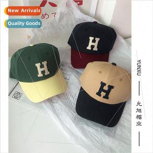 color blocking children ins cap letters tongue Korea duck