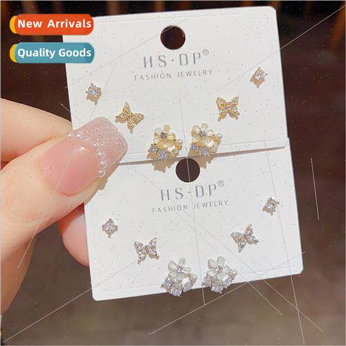 s925 silver needle sweet small zirconia butterfly flower ear